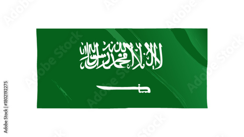 Illustration of the saudi arabian flag featuring the shahada and a sword on a green background design