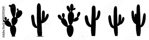 Silhouette Set of Cactus Icons – Minimal Desert Plant Vector Collection
