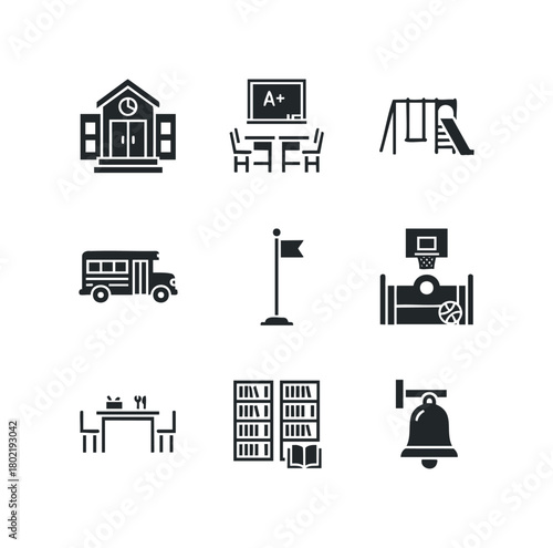 School Icons Collection on White Background