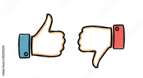 Hand-drawn thumbs up and down sketch symbolizing approval and disapproval