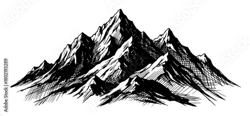 hand drawn mountain range landscape sketch vector
