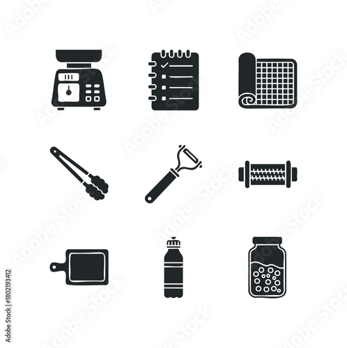Kitchen utensil icons for cooking and preparation