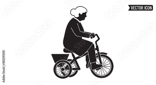 ## **39. Elderly woman riding tricycle black silhouette vector**

