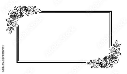 rectangle floral frame with roses and leaves vector illustration