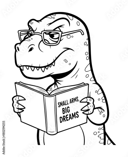 funny t-rex reading book motivational cartoon vector
