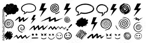 hand drawn comic expression doodle elements set