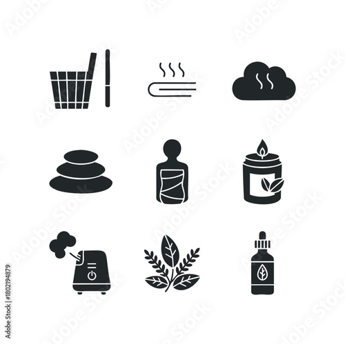 Spa and wellness icons collection for relaxation and health