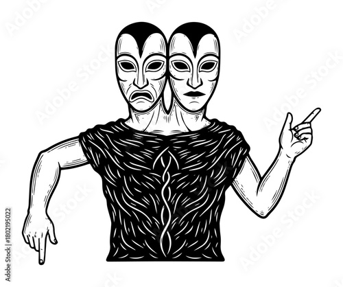 two faced janus god of duality theater concept vector