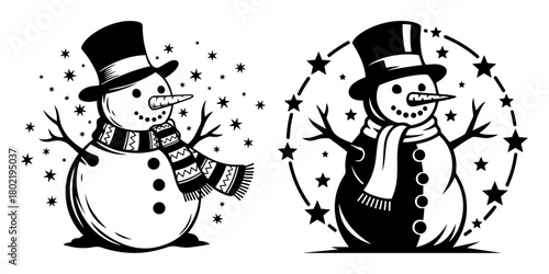 cute snowman christmas winter character set