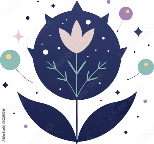 Celestial nature pattern with moonlit flora and cosmic glow