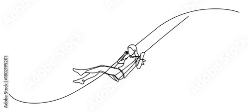person on zipline adventure continuous one line drawing
