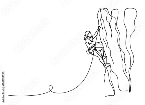 rock climber on a cliff continuous single line art