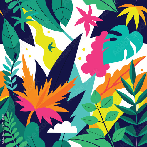 Chromatic jungle world pattern with radiant foliage