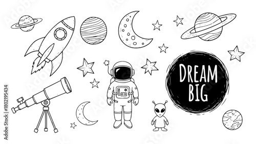 space cosmos astronaut doodle set dream big vector
