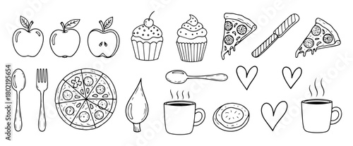 food and drink hand drawn doodle icon set vector