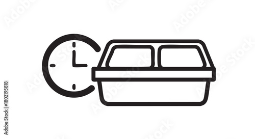 ## **3. Lunch break time with container and clock outline icon vector**
