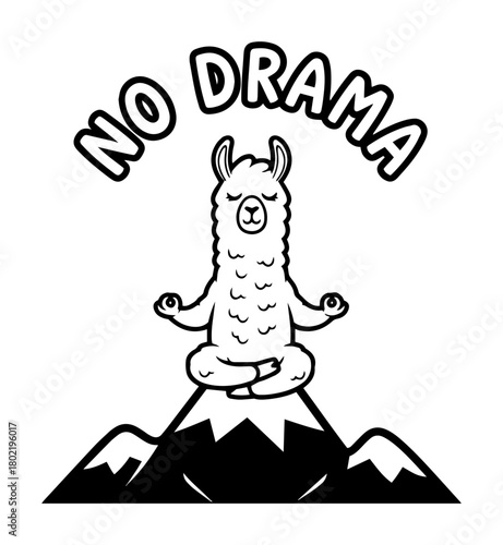 no drama llama meditating on a mountain funny cartoon vector