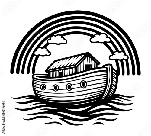 noahs ark with rainbow on the sea vector