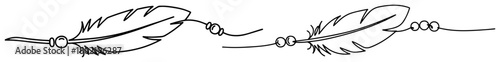boho feathers and beads border continuous one line drawing