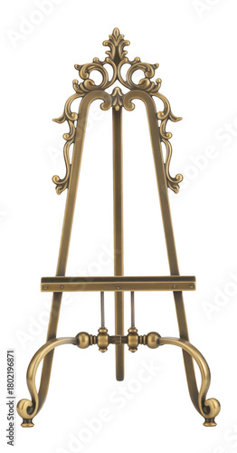 Ornate brass easel display isolated on a transparent background