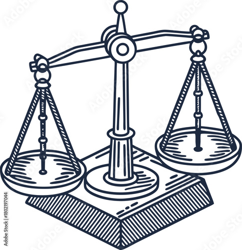 Vintage balance scale illustration justice symbol, equality, law and fairness concept in hand drawn