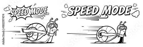 funny cartoon snail in speed mode ironic vector set
