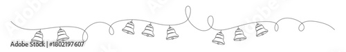 Line art of a bell lined up with curved and twisting lines. This image is for a sticker or wall decoration banner. Concept for New Year's Eve celebrations, weddings, birthdays, Christmas.