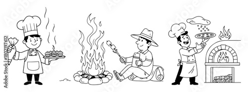 chef and cooking cartoon characters set vector