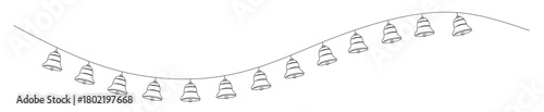 Line art of a bell lined up with curved and twisting lines. This image is for a sticker or wall decoration banner. Concept for New Year's Eve celebrations, weddings, birthdays, Christmas.
