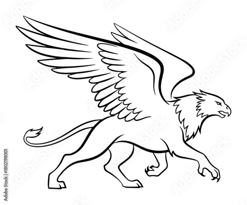 mythical griffin creature line art vector black shape