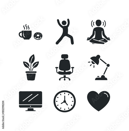 Office icons for work life balance and productivity