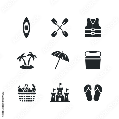 Set of water sport and beach activity icons