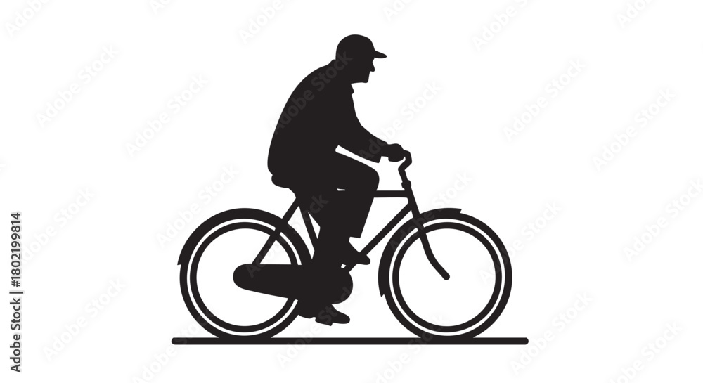 Naklejka premium 4. Elderly man riding bicycle black silhouette vector 