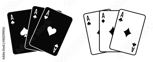 Set of playing card vector icons, gambling game, four card, black outline icons, perfect for casino graphics, poker tutorials, card game designs
