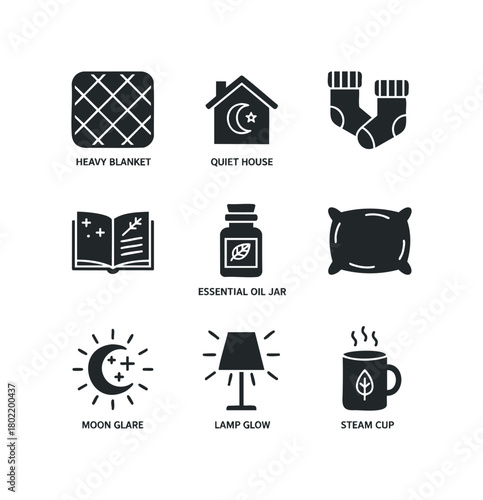 Cozy nighttime essentials collection icons