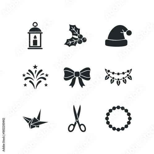 Nine Black Holiday And Celebration Icons