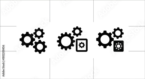 Black gear silhouettes on white background with creative layouts