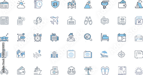 Vacation and Trip Planning Line Icons – Modern Vector Illustration Set