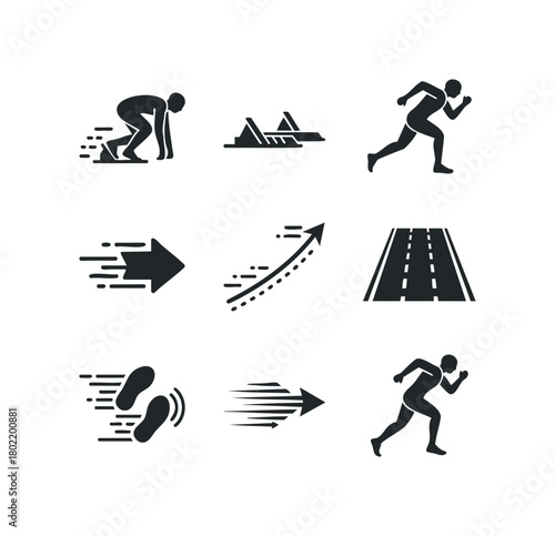 Running athlete icons and motion graphics symbols
