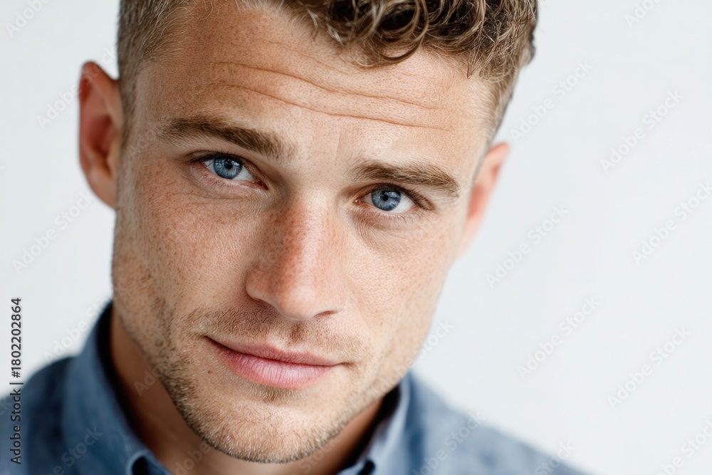Fototapeta premium Intriguing Gaze: A captivating portrait of a man, his mesmerizing eyes conveying an air of depth and contemplation. Captured with a soft focus. 
