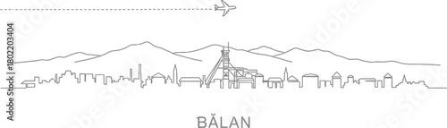 Balan Cityscape Skyline with Airplane and Mountains