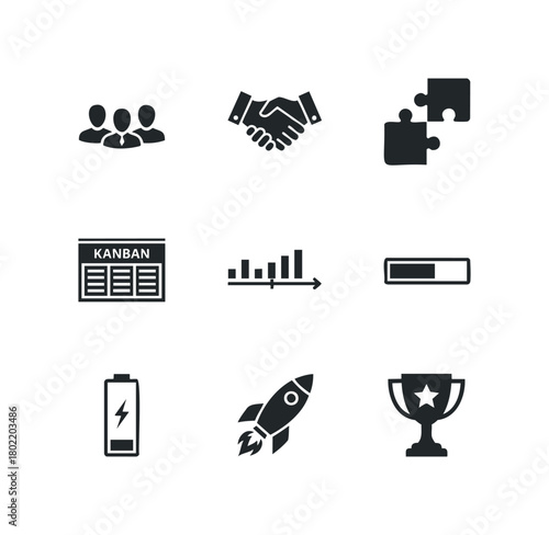 Business Icons Showing Teamwork, Agreement, Progress, and Success