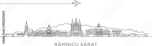 Ramnicu Sarat Skyline Cityscape with Airplane Travel