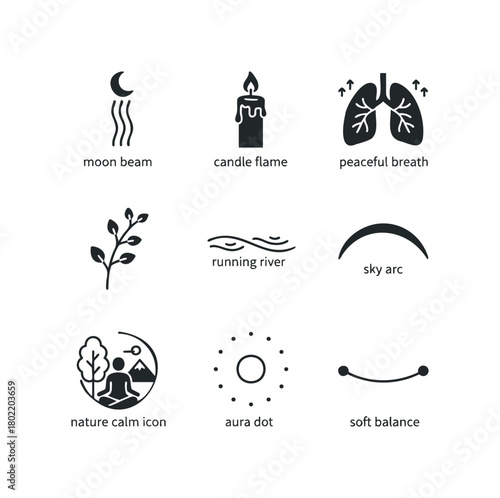 Collection of Simple Icons representing Nature, Wellness, and Serenity