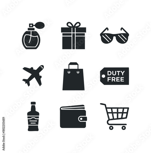 Travel shopping icons for airport duty free purchases