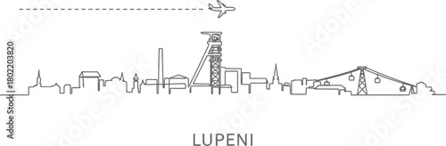 Lupeni City Skyline with Airplane and Mine Tower