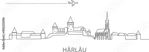 Härlău Cityscape with Airplane and Flight Path