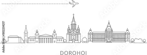 Dorokhoi Skyline with Airplane and Flight Path