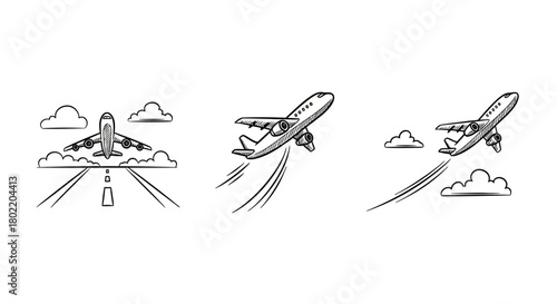 Airplane journey: dynamic linear sketches of flight and takeoff