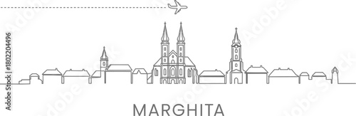 Marghita Skyline with Airplane and Dashed Line